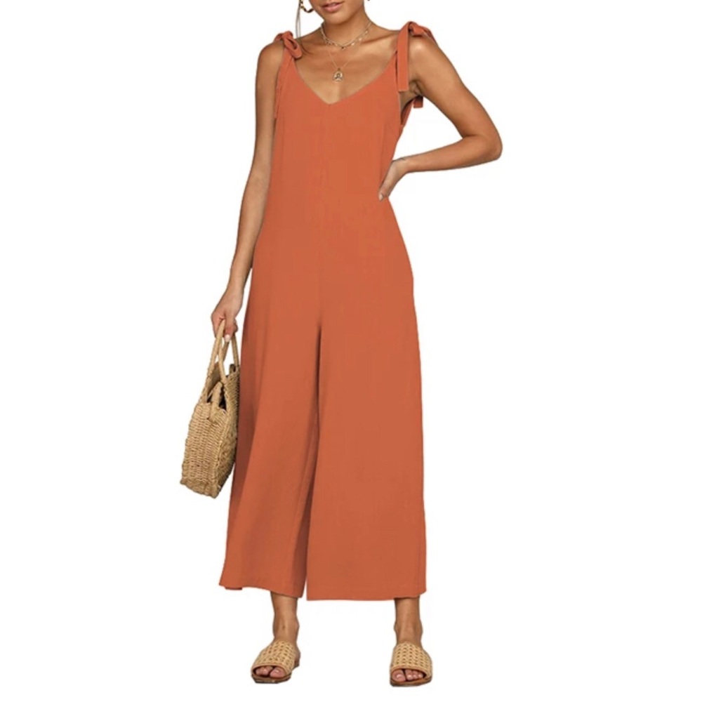 Bright Orange backless V-Neck Jumpsuit